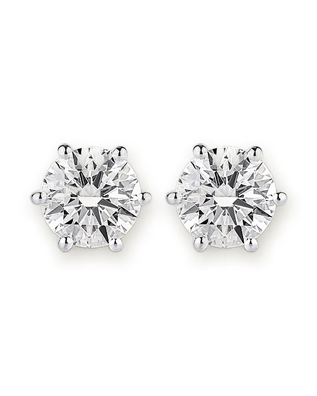 Pair of round six-prong diamond stud earrings